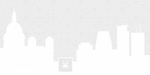 Minneapolis skyline and Spyder Trap logo